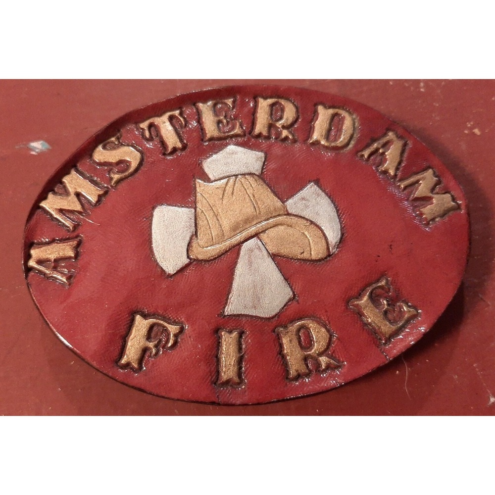 Vintage AMSTERDAM NY Fire Department Fireman Belt‎ Buckle Leather Handmade